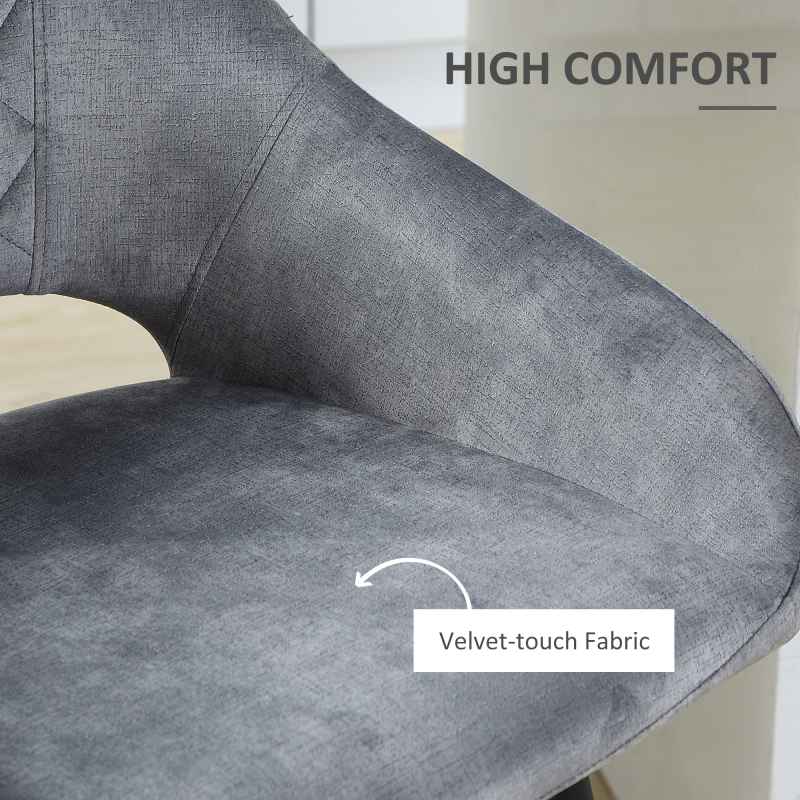 HOMCOM Bar Stools Set of 2, Velvet-Touch Fabric Counter Height Bar Chairs, Kitchen Stools with Steel Legs for Dining Area, Kitchen Island Barstools, Grey