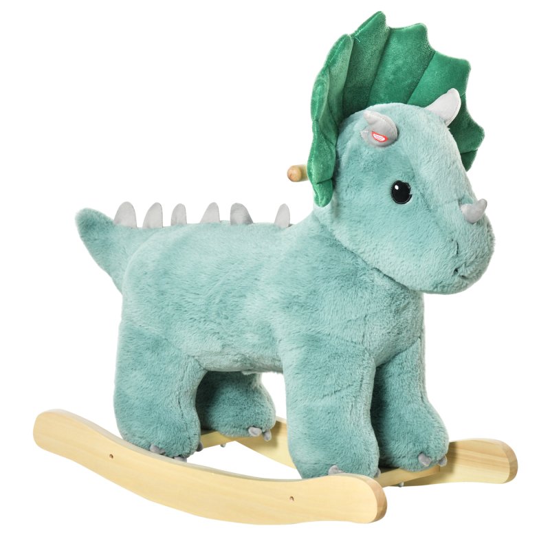 HOMCOM Kids Toddler Rocking Horse Plush Ride On Triceratops Rocker Wooden Base W/ Sound for 3-6 Years Green