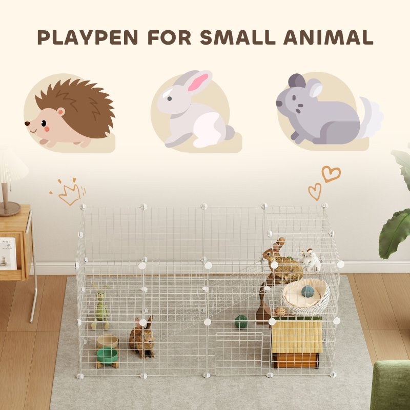 PawHut DIY Pet Playpen Metal Wire Fence Indoor Outdoor Rabbit Small Animals Cage 36 Panel Enclosure, White