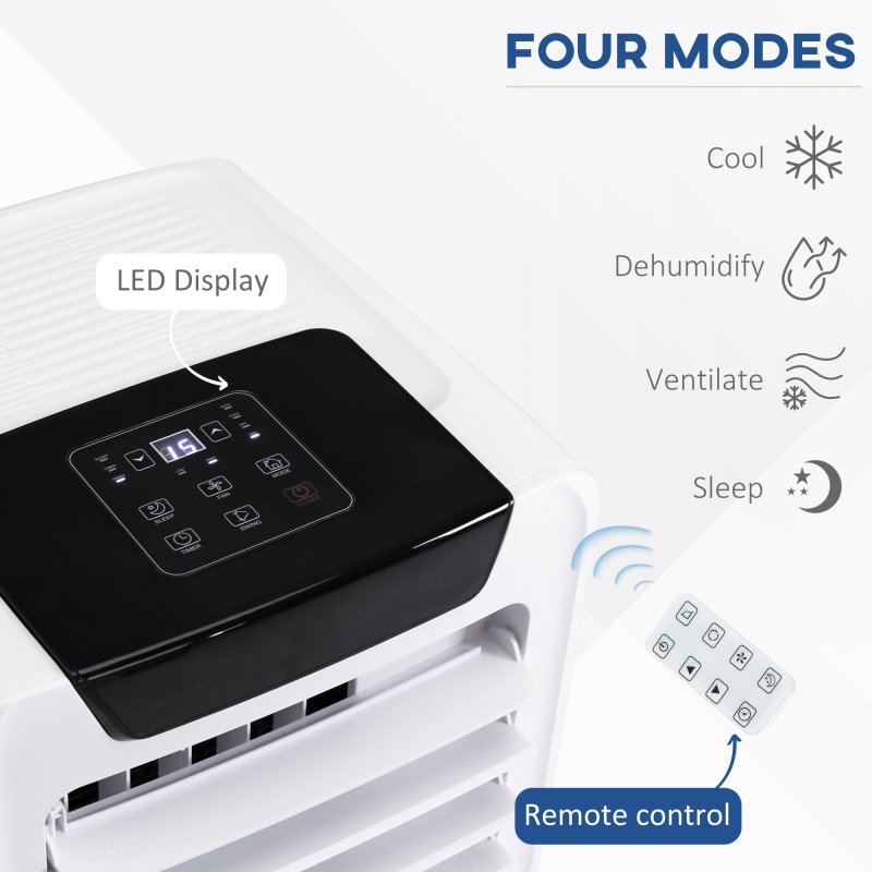 HOMCOM 10000 BTU Air Conditioning Unit, 3-in-1 Portable Air Conditioner, Dehumidifier, Cooling Fan with Remote Control, LED Display, 2 Speeds, 24H Timer, Window Venting Kit, 30m²