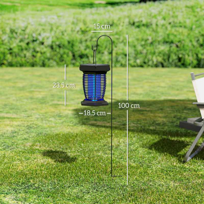 Outsunny 2-in-1 Electric Fly Zapper with UVA Light, Hanging Garden Lantern, Solar and USB-DC Rechargeable Insect Mosquito Bug Zapper, Fly Killer for Indoor and Outdoor Use, Black