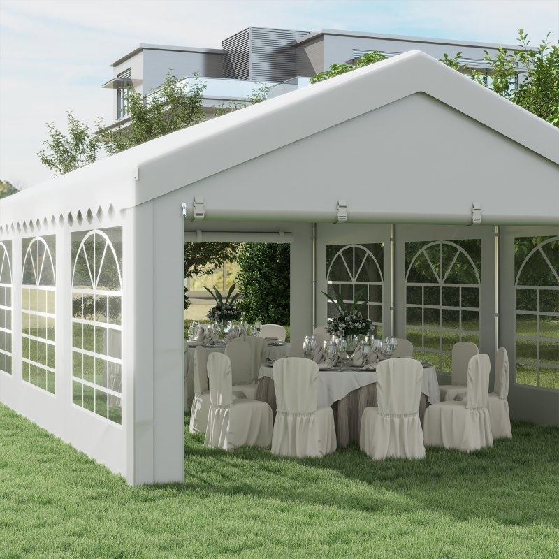 Outsunny 6m x 4m Marquee Party Tent, Heavy Duty Wedding Canopy with Sidewalls, Doors, Windows, Galvanised Garden Gazebo for Parties Events, White