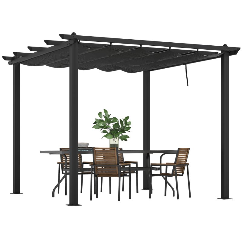 Outsunny 3 x 3(m) Pergola with Retractable Roof, Aluminium Frame Garden Gazebo Canopy Outdoor Sun Shade Shelter for Grill, Patio, Deck, Dark Grey