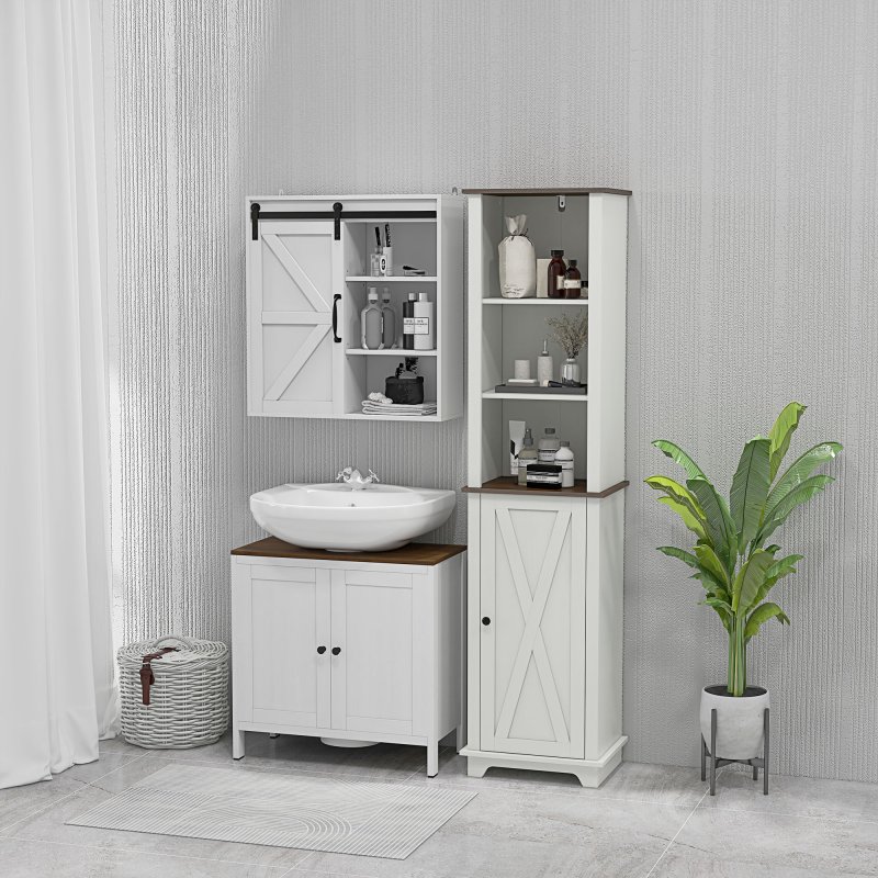 kleankin Tall Bathroom Floor Cabinet, Free Standing Storage Cupboard with Door and Adjustable Shelves for Kitchen, Living Room, White
