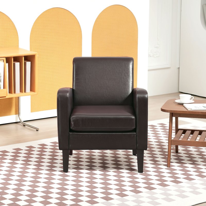 HOMCOM Modern Wingback Living Room Chair, Upholstered PU Leather Accent Armchair,  Single Sofa Chair with Lounge Seat and Wood Legs for Bedroom/Office/Reading Spaces, Brown