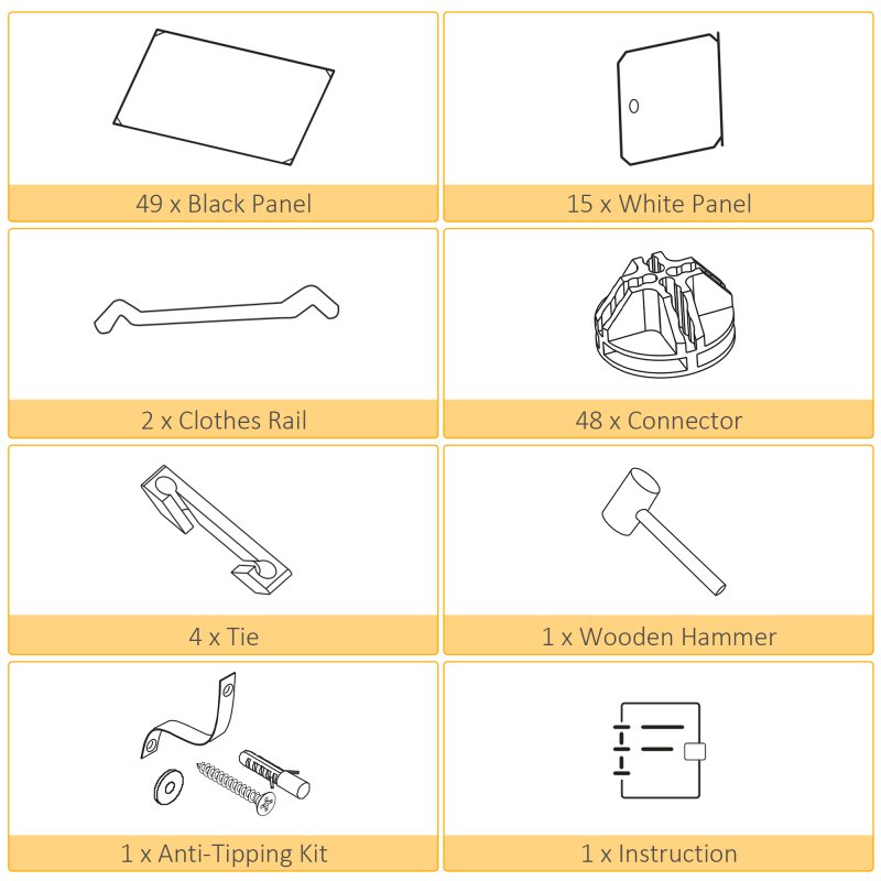 HOMCOM Portable Wardrobe for Bedroom, 15 Cube Closet with Hanging Rail, Modular Storage Cabinet, Plastic Armoire for Space Saving, White and Black