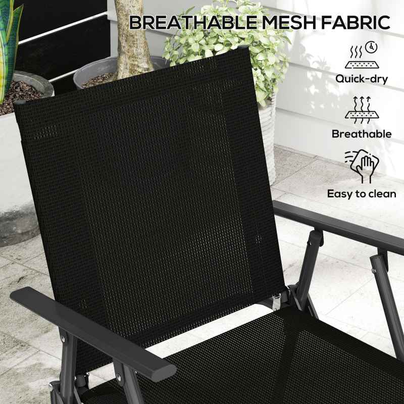 Outsunny Outdoor?4 Pieces Patio Furniture Set with Breathable Mesh Fabric?Seat & Backrest,?Garden Set with Two Foldable Armchairs, a Loveseat &?Glass?Top?Table, Black