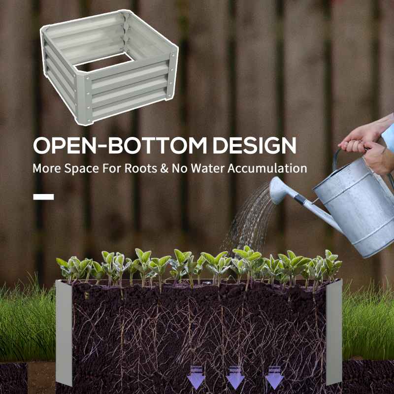 Outsunny Set of 2 Raised Garden Bed, Outdoor Planter Box with Galvanised Steel Frame for Growing Vegetables, Flowers and Herbs, 60 x 60 x 30.5 cm, Light Grey