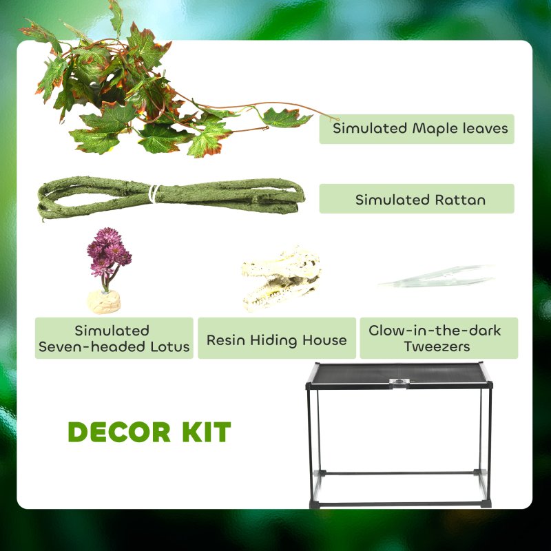 PawHut Vivarium, Terrarium, Glass Reptile Habitat w/ Thermometer, Decoration, Heat for Lizards, Horned Frogs, Snakes, Spiders, 50 x 30 x 35cm