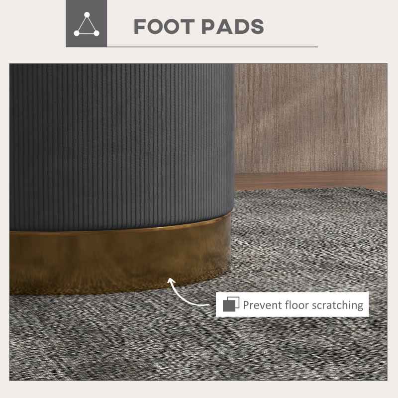 HOMCOM Modern Round Footstool, Corduroy Fabric Upholstered Foot Stool with Padded Seat for Living Room, Entryway