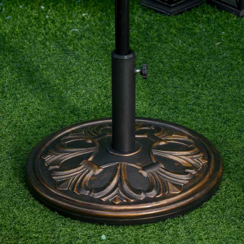 Outsunny 13kg Garden Parasol Base, Round HDPE Concrete Patio Umbrella Stand for 35mm / 38mm / 48mm Pole, Outdoor Sun Shade Parasol Weight Holder, Bronze Tone