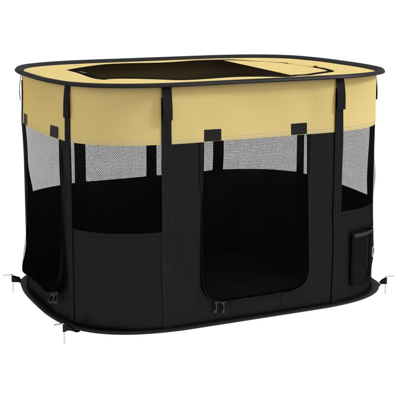 PawHut Dog Pen, Pet Playpen, Portable Foldable Dog Cat Playpen Soft Pet Cage with Storage Bag for Puppies, Rabbits, Kittens, Guinea Pigs, 94 x 74 x 60cm - Yellow