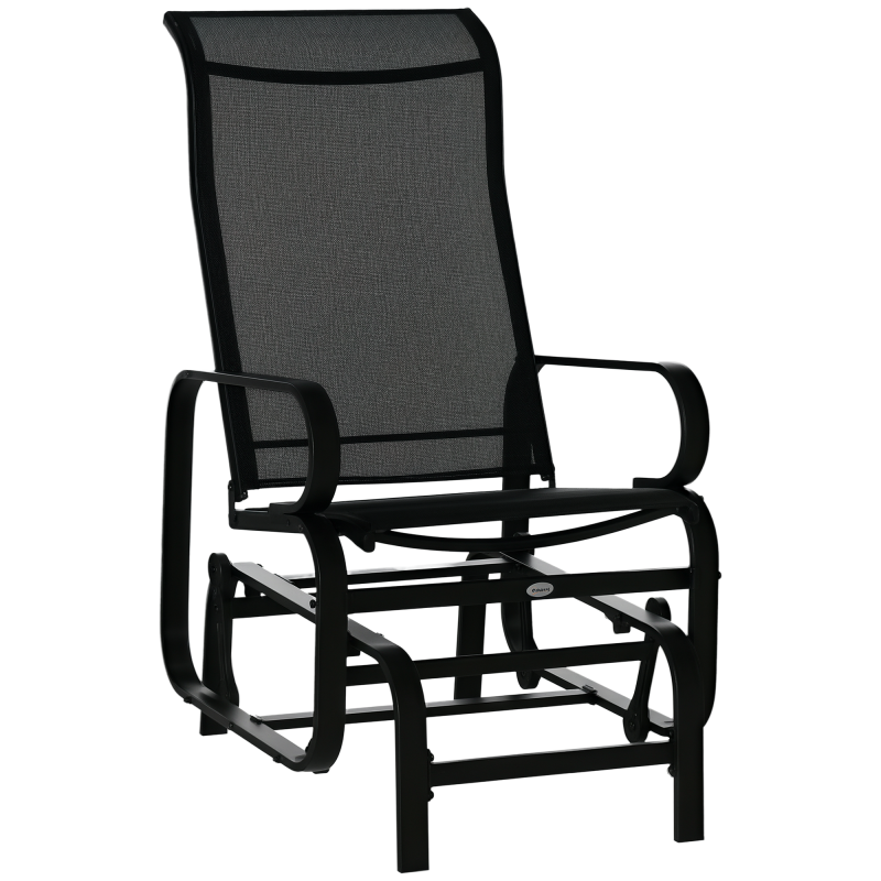 Outsunny Outdoor Gliding Rocking Chair with Sturdy Metal Frame Garden Comfortable Swing Chair for Patio, Garden and Poolside, Black