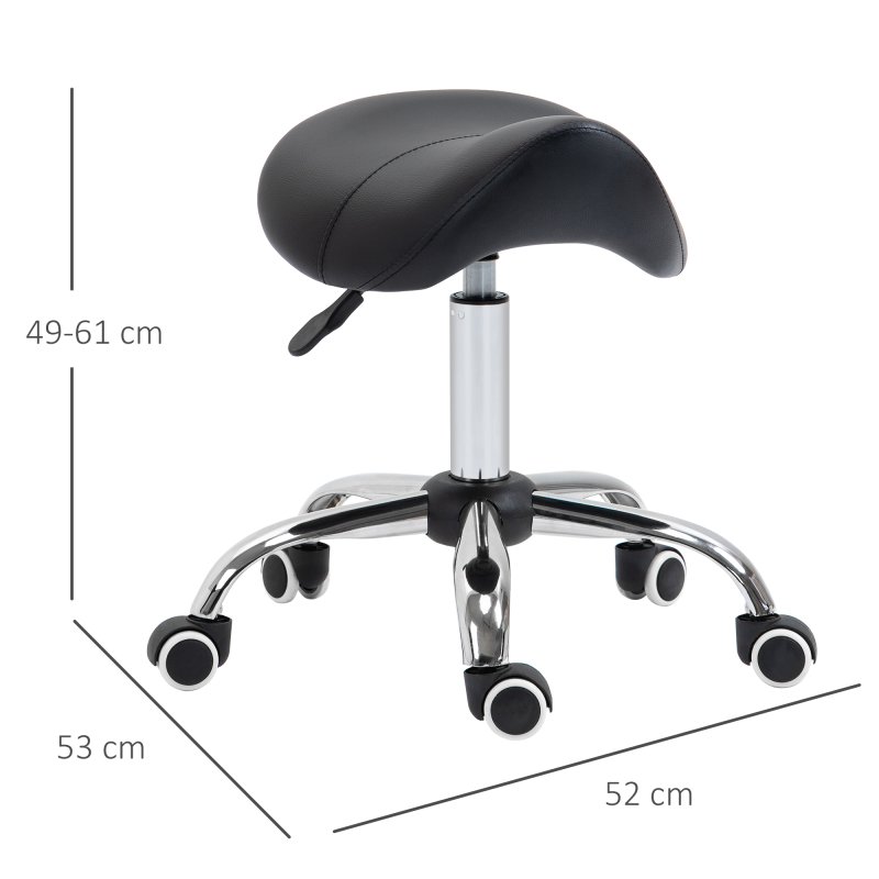 HOMCOM Cosmetic Stool 360?? Rotate Height Adjustable Salon Massage Spa Chair Hydraulic Rolling Faux Leather Saddle Stool Mobility, Black