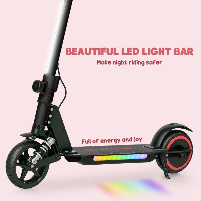SPORTNOW Electric Scooter for Kids, Folding E Scooter for Age 6-14 with Dual Brakes, Up to 14 KM/H, Maximum Range 6 KM, 6.8kg Lightweight, Front Suspension, LED Colourful Lights, Black