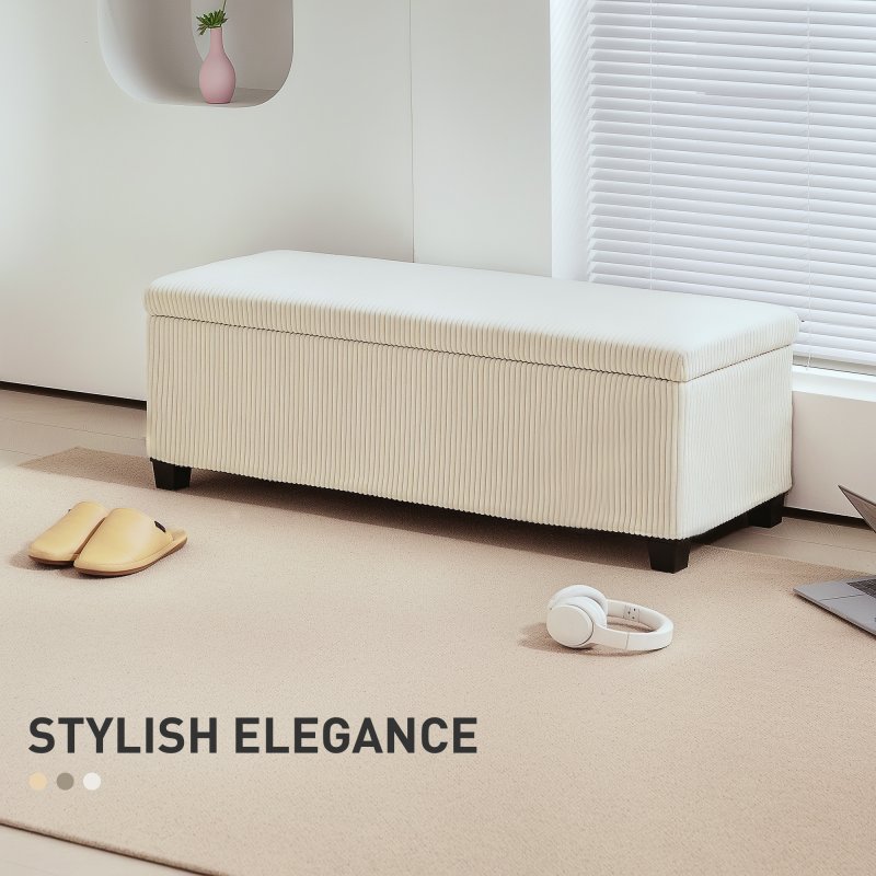 HOMCOM Storage Ottoman Bench, Corduroy Footstool with Removable Lid and Legs, 112cm Storage Chest Box for Living Room, Bedroom, Hallway