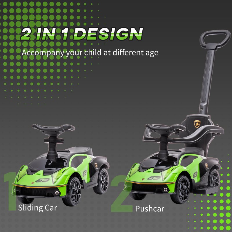 AIYAPLAY Licensed 2 in 1 Baby Ride on Push Car Toddler Push Along Car with Parent Handle Sliding Car with Horn Steering Wheel NO POWER for 1 - 3 Years, Green