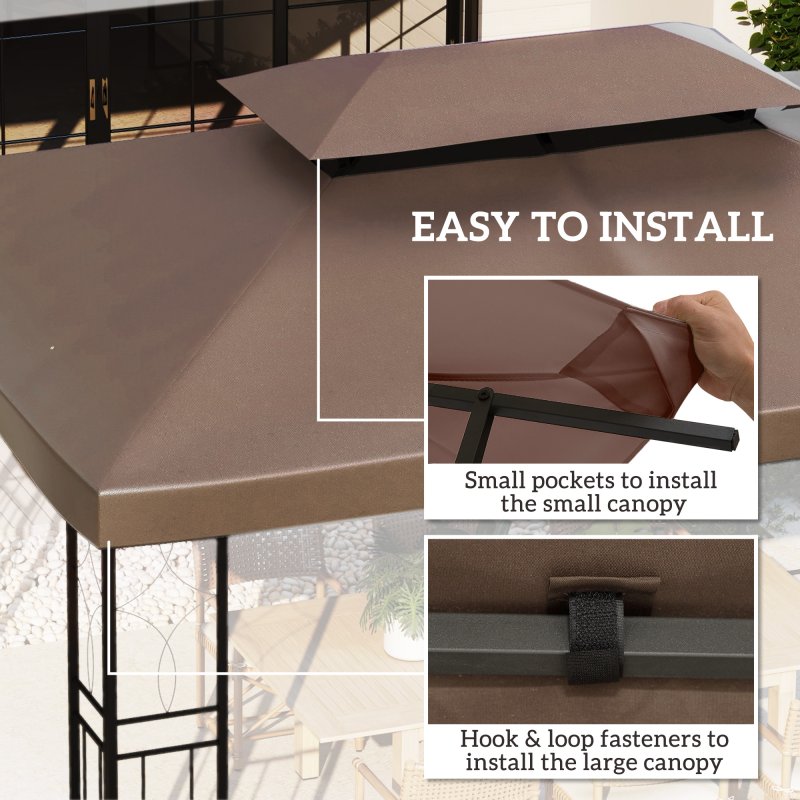 Outsunny 3x4m Gazebo Replacement Roof Canopy 2 Tier Top UV Cover Garden Patio Outdoor Sun Awning Shelters, Brown  (TOP COVER ONLY)