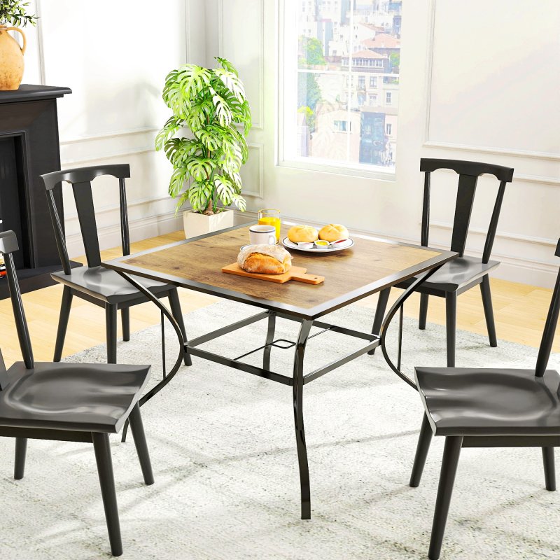 Outsunny 94 x 94 cm Garden Table with Parasol Hole, Outdoor Dining Table for 4, Square Patio Table with Stone-Grain Effect PC Board Top for Patio, Garden, Brown