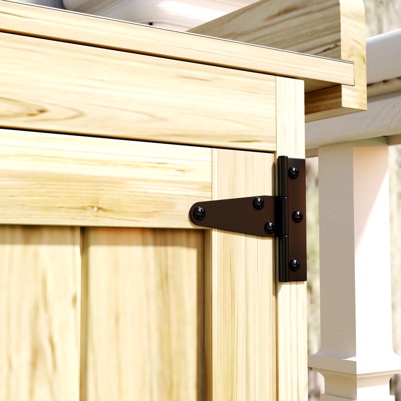 Outsunny Wooden Garden Shed, Garden Tool Storage Shed with Hinged Roof and Shelf, Outdoor Storage Cabinet with Double Doors, Natural Wood Finish