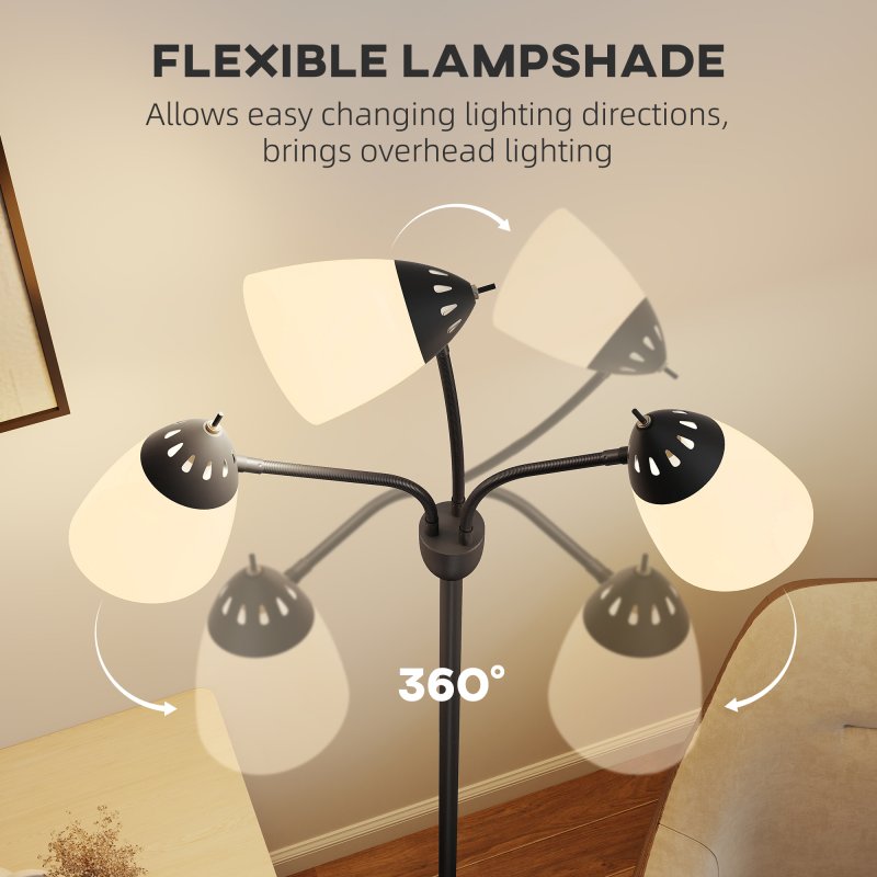 HOMCOM Arc Tree Floor Lamp with 3 Adjustable Rotating Lights and 3000K/4500K/6500K Colour Temperatures, Industrial Standing Lamp with Steel Frame for Bedroom Living Room, 155cm, Black