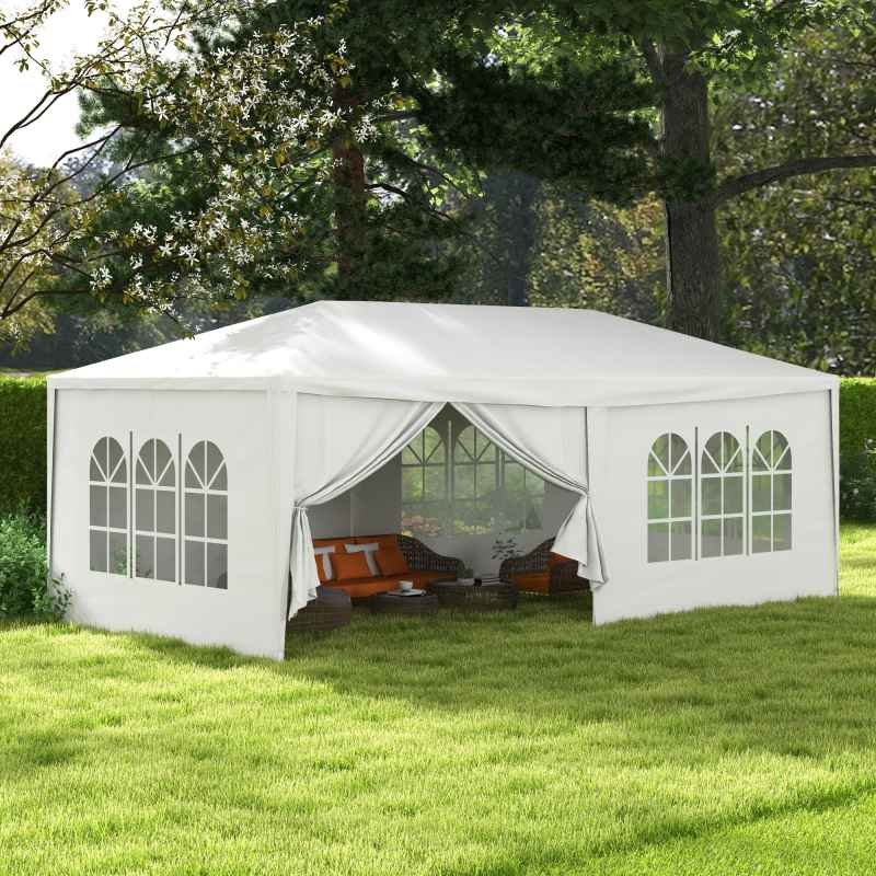 Outsunny 6 x 3(m) Gazebo Canopy Party Tent with 6 Removable Side Walls for Outdoor Event with Windows and Doors, White