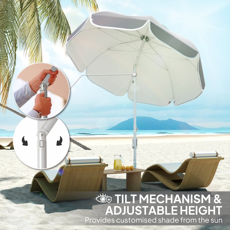 Outsunny 2m Beach Umbrella Portable with Sand Anchor, Adjustable Height & Tilt Beach Parasol with Carry Bag, UPF50+ UV Protection Sunshade Shelter, Grey