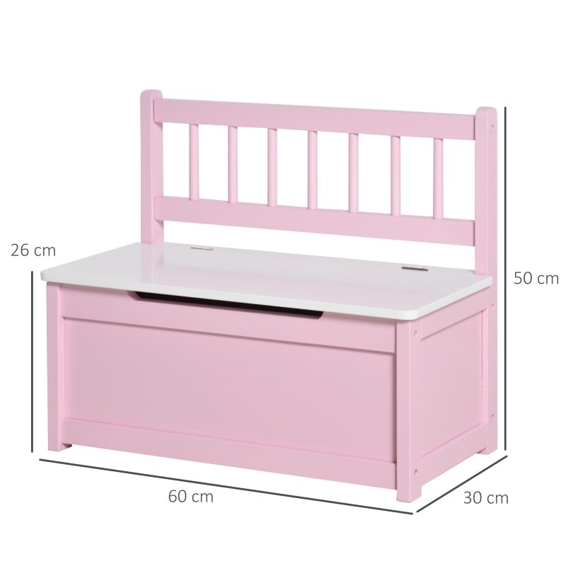 HOMCOM 2 In 1 Wooden Toy Box, Kids Seat Bench Storage Chest Cabinet Organiser w/ Safety Pneumatic Rod, 60 x 30 x 50cm - Pink