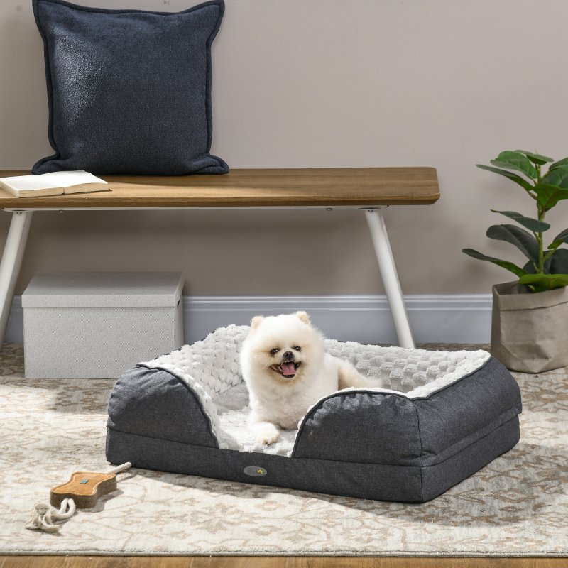 PawHut Dog Sofa Bed Pet Bed Dog Mattress with Removable Washable Cover, Anti-Slip Bottom, for Small Sized Dogs, 70L x 50W x 18Hcm - Charcoal Grey