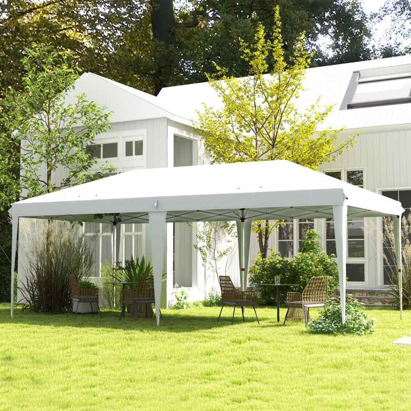 Outsunny Pop Up Gazebo 3 x 6m, Foldable Canopy Tent, Height Adjustable Wedding Awning Canopy w/ Carrying Bag, White