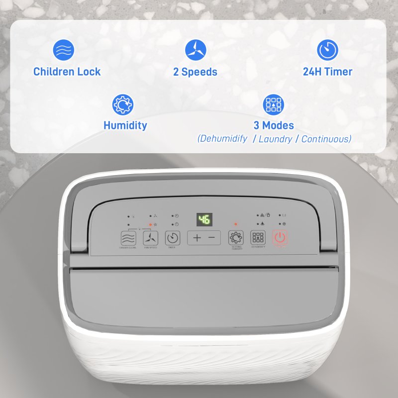 HOMCOM 16L/Day Dehumidifier for Home, Activated Carbon Air Filter, Portable Compressor Dehumidifier with 5.5L Water Tank, 24H Timer, Laundry Drying, Continuous Drainage, Humidity Light, White