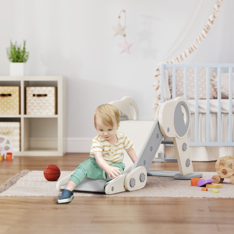 AIYAPLAY Kids Slide Freestanding Toddler Slide Foldable for Indoor Outdoor 1.5-3 Years Old, Grey