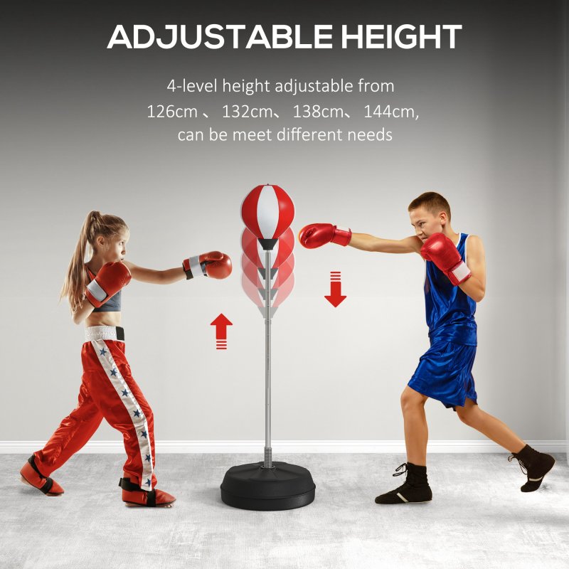 HOMCOM Punching Bag with Stand, Freestanding Boxing Set, Speed Bag with Speedball, 126-144cm Adjustable Height, Red