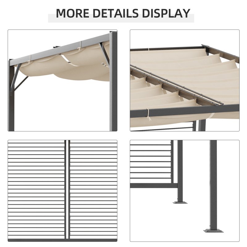 Outsunny 2.8 x 3(m) Metal Outdoor Pergola with Retractable Roof, Outdoor Gazebo Canopy Shelter with Grommet Holes for Garden, Patio, Lawn, Beige