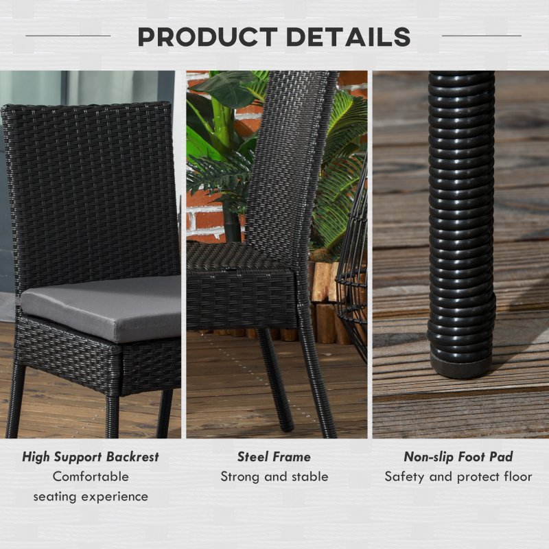 Outsunny 4 Pieces PE Rattan Garden Chairs with Cushion, Patio Wicker Dining Chairs with Backrest for Patio, Deck, Garden, Black