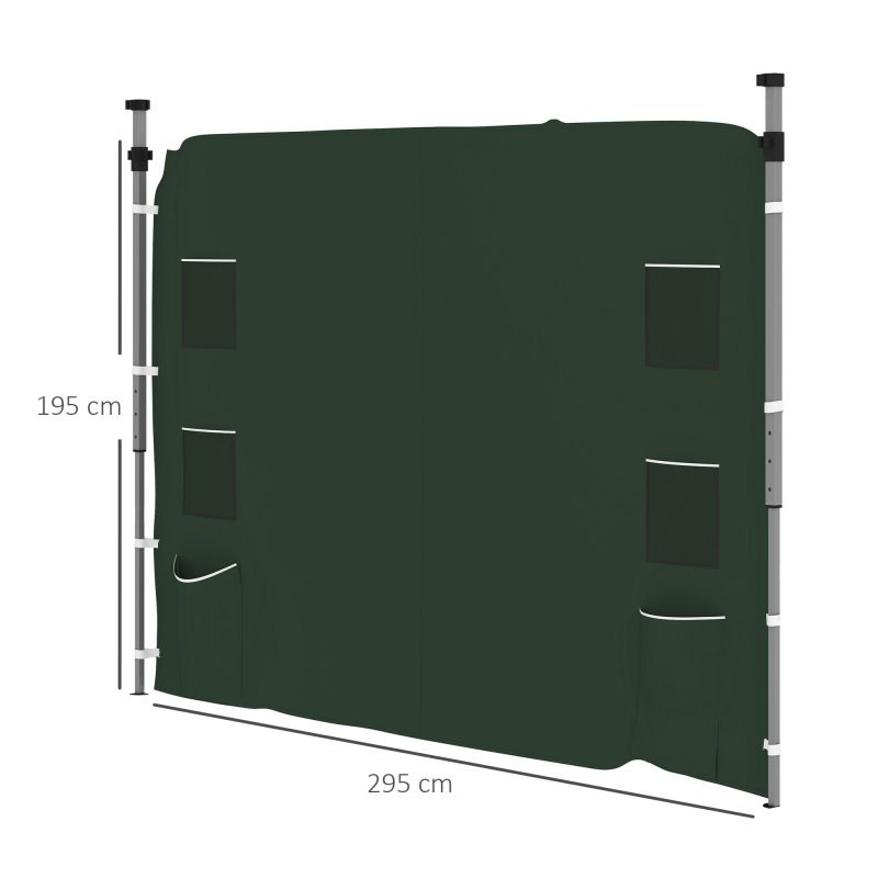 Outsunny Gazebo Side Panel, Canopy Sidewall Panel with 4 Mesh Bags and 2 Storage Pockets for 3 x 3 m Straight Leg Pop Up Gazebos, 1 Pack Sidewall Only, Green