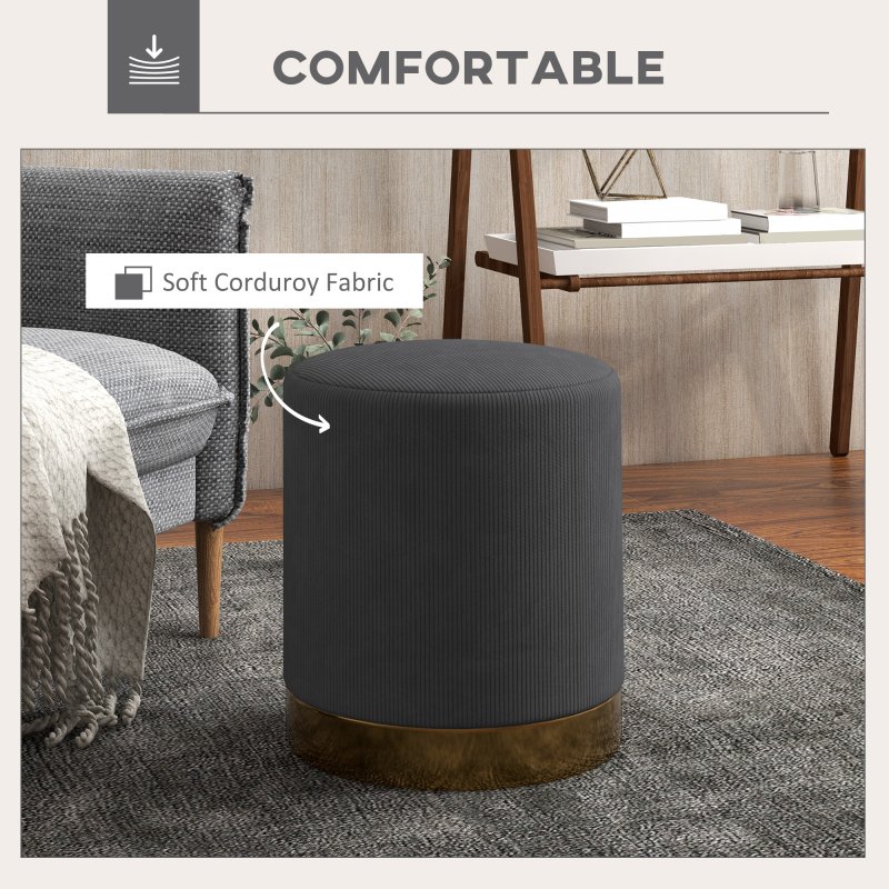 HOMCOM Modern Round Footstool, Corduroy Fabric Upholstered Foot Stool with Padded Seat for Living Room, Entryway