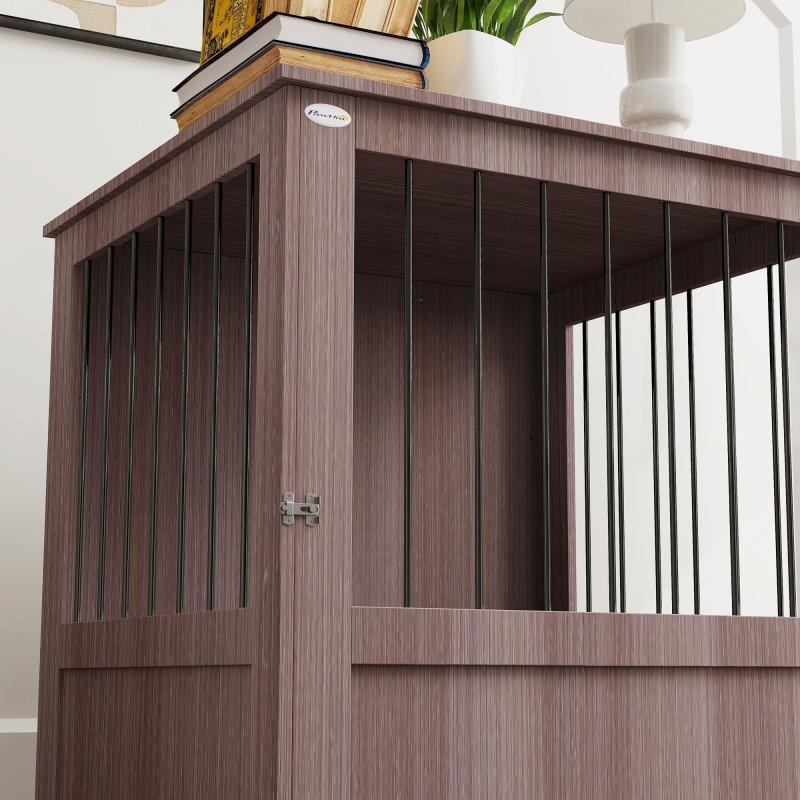 PawHut Dog Crate Furniture End Table, Pet Kennel for Small Dogs with Magnetic Door Indoor Animal Cage, Grey, 60 x 55 x 70 cm, Purple