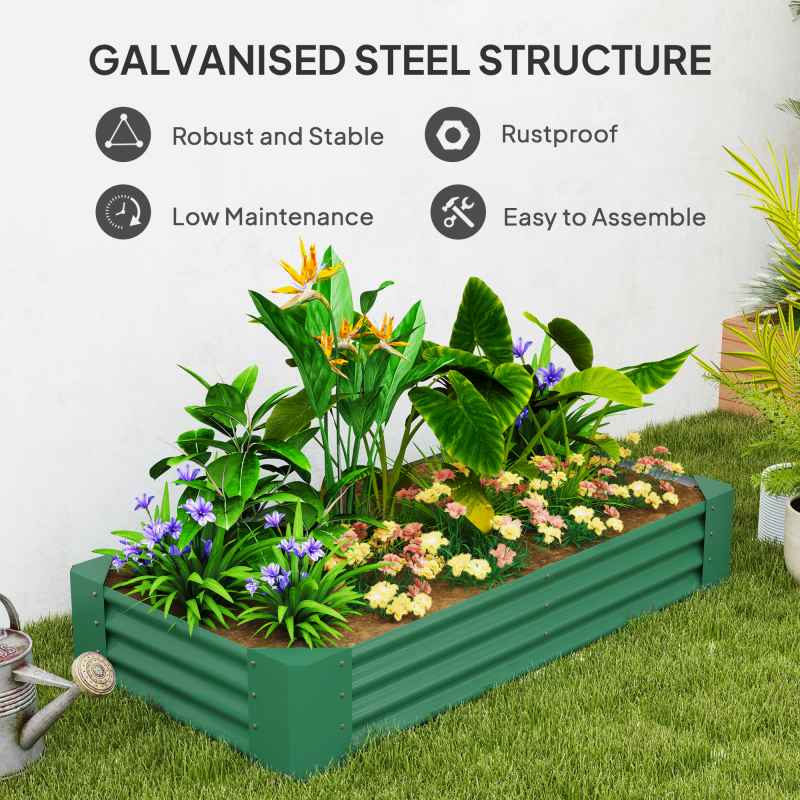 Outsunny Galvanised Raised Garden Bed, 180 x 90 x 30cm Raised Bed with Reinforcing Bars, Outdoor Raised Planter with Open Bottom for Vegetables, Flowers, Herbs, Green