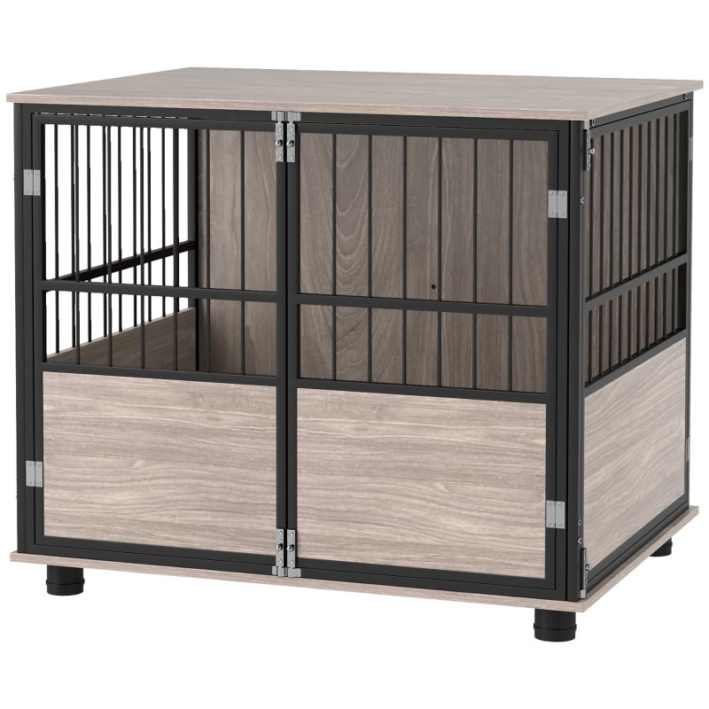 PawHut Dog Crate Furniture, Dog Cage End Table Indoor with 3 Doors, Furniture Style Dog Crate with Soft Washable Cushion, for Medium Dogs, 80L x 60W x 68Hcm