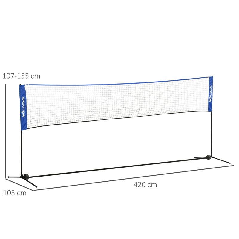 SPORTNOW 4m Badminton Net, Foldable Height Adjustable Outdoor Sports Net with Carry Bag, for Tennis, Badminton, Pickleball, Volleyball, Black and Blue