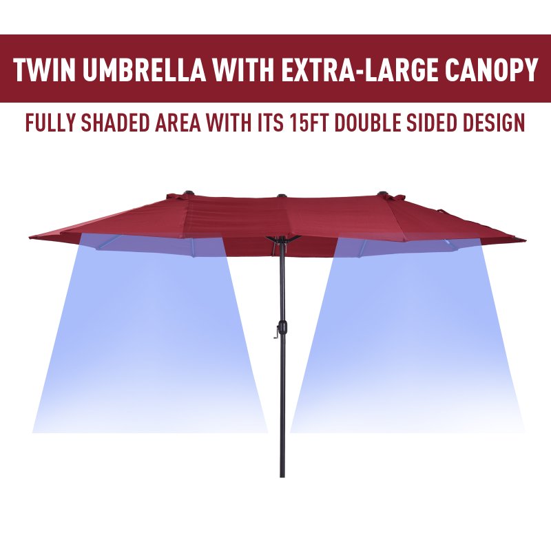 Outsunny 4.6m Large Garden Parasol Double-Sided Sun Umbrella Patio Market Canopy Shade Outdoor Wine Red - NO BASE