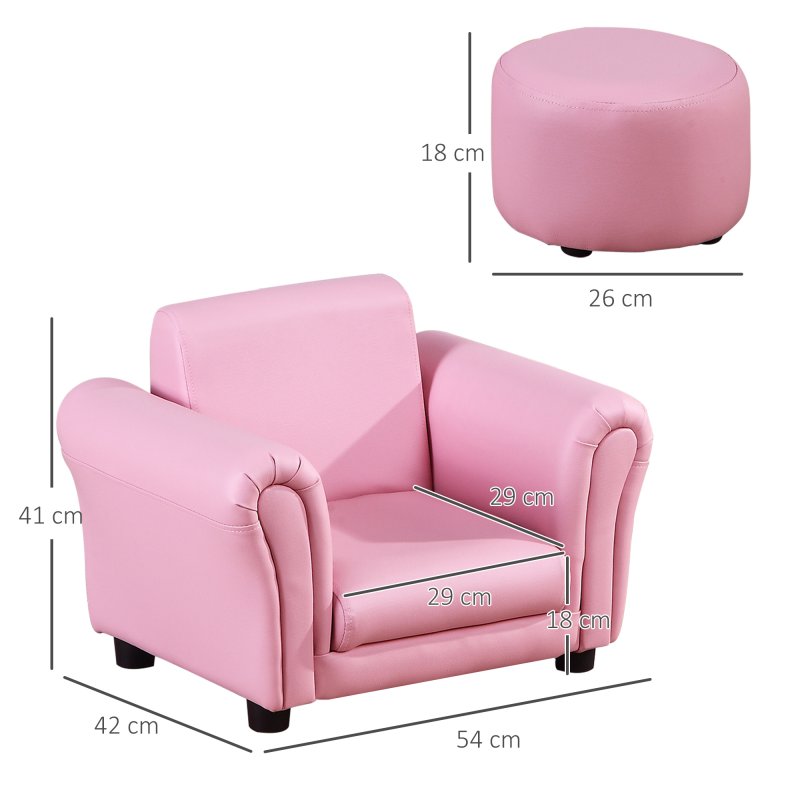HOMCOM Children's Armchairs Toddler Chair Sofa Single Seater Childrens Armrest w/ Footstool - Pink