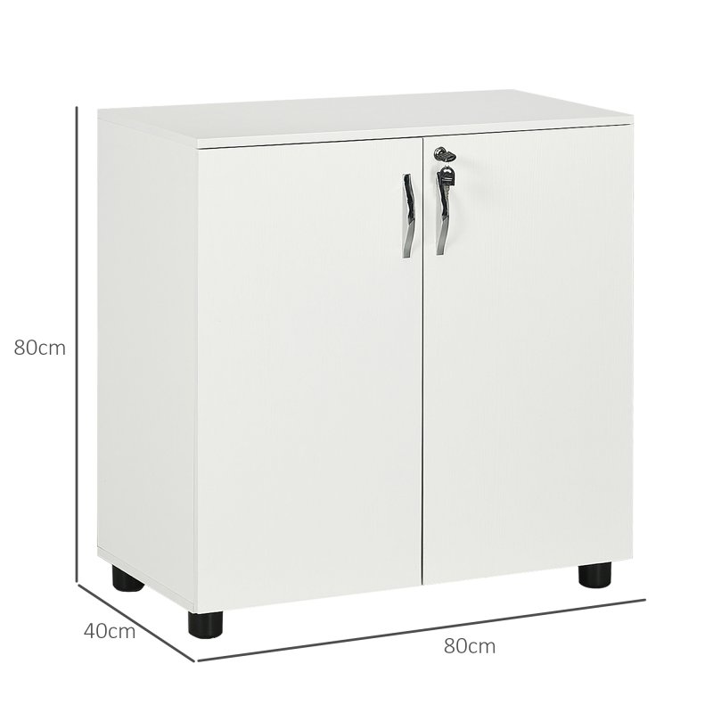 Vinsetto Filing Cabinet with Locking Doors & Shelves, 2-Tier Lockable Storage Cabinet with 2 Keys for Home Office, 80W x 40D x 80H cm, White