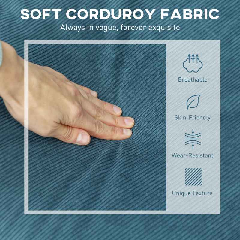 HOMCOM 3 Seater Sofa with Ottoman, 196cm Corduroy L-shaped Sofa Couch with Scatter Back, Reversible Chaise Lounge for Living Room, Home Office, Small Spaces, Blue