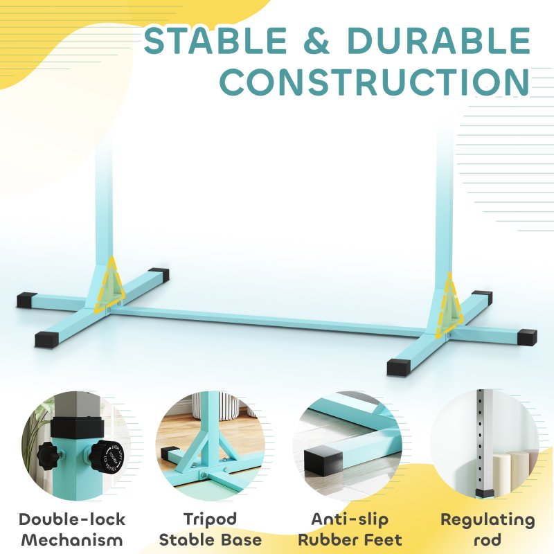 HOMCOM Height Adjustable Gymnastics Horizontal Bar For Kids Home Gym Training Children Junior Kip High Bar Fitness, Light Blue