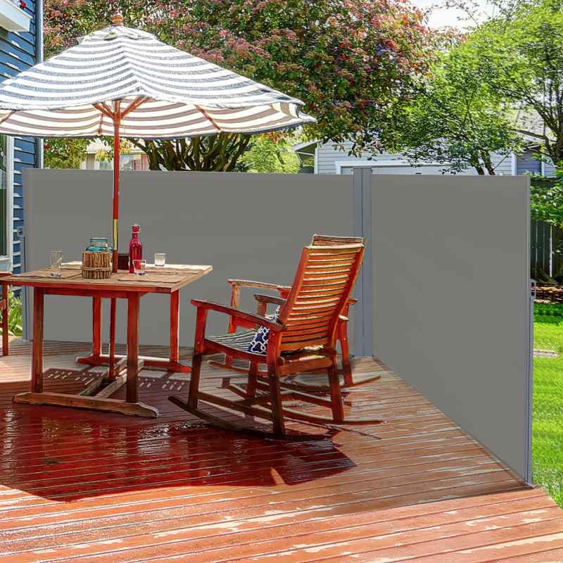 Outsunny 6 x 2m Retractable Sun Side Awning Screen Fence Patio Garden Wall Balcony Screening Panel Outdoor Blind Privacy Divider - Grey