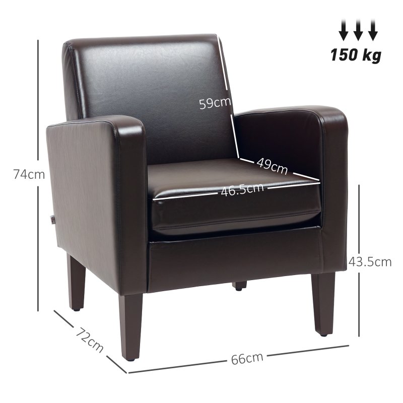 HOMCOM Modern Wingback Living Room Chair, Upholstered PU Leather Accent Armchair,  Single Sofa Chair with Lounge Seat and Wood Legs for Bedroom/Office/Reading Spaces, Brown