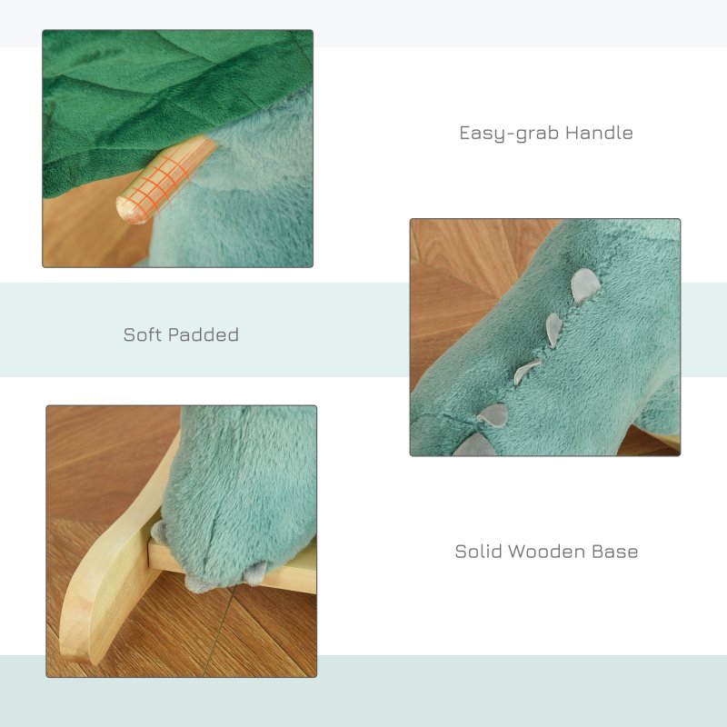 HOMCOM Kids Toddler Rocking Horse Plush Ride On Triceratops Rocker Wooden Base W/ Sound for 3-6 Years Green