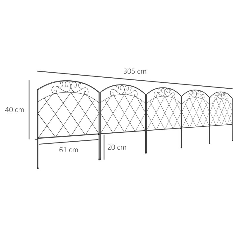 Outsunny Decorative Garden Fencing, 24 in x 9.8 ft Outdoor Picket Fence Panels, 5PCs Rustproof Metal Wire Landscape Flower Bed Border Edging Animal Barrier, Swirls